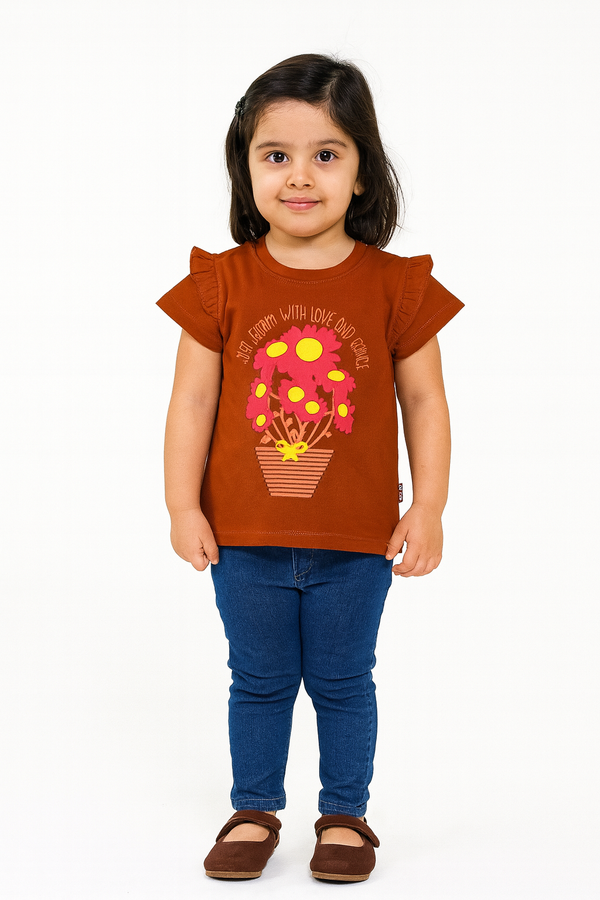 Girls  Brown Flower Top 166