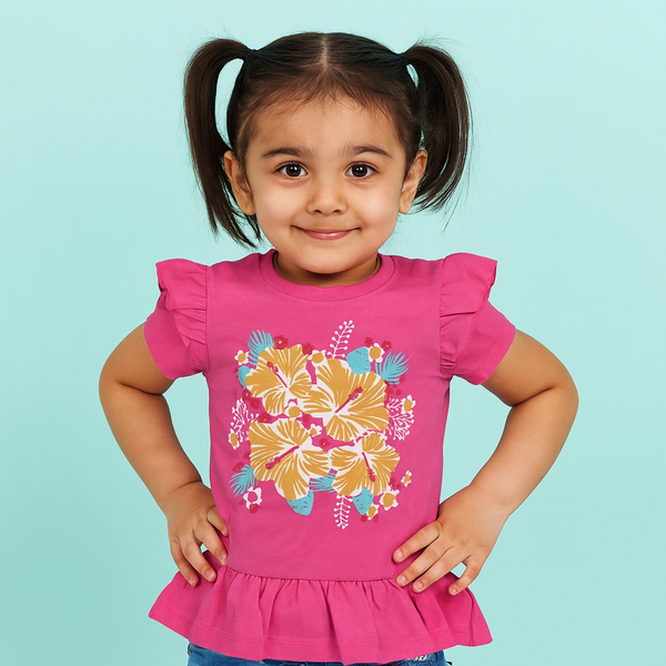 Girls Dark Pink Flower Top 174