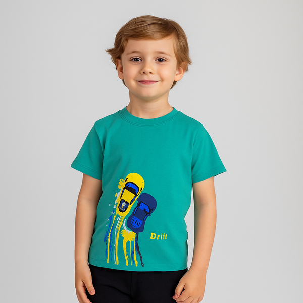 Boys Aqua Green Car Drift T-shirt 165