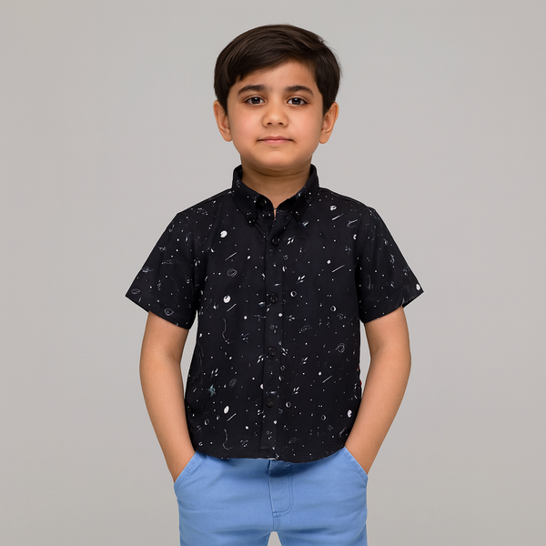 Boys Black space print shirt 163