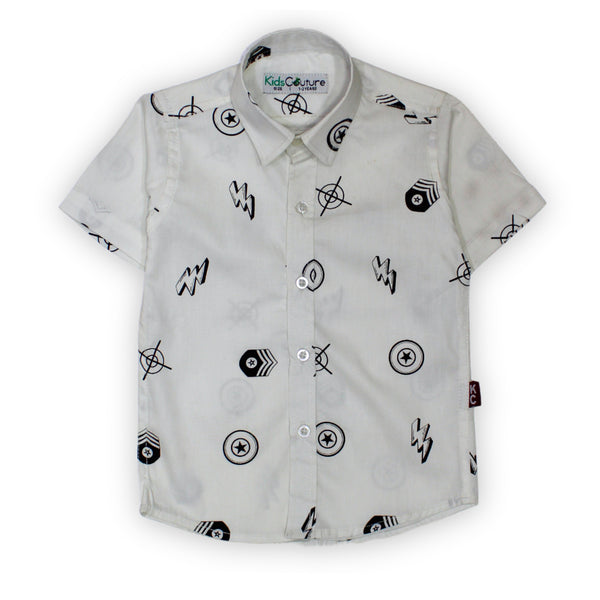 Boys Short Sleeves White Printed shirt