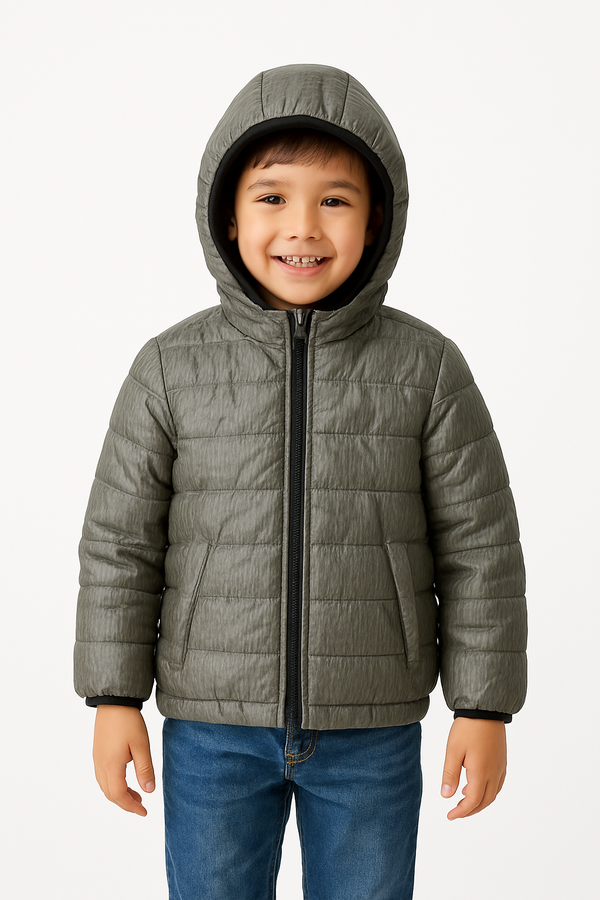 Boy Light Gray Hoodie Puffer Jacket 263