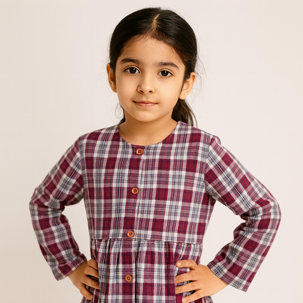 Girls Light Maroon Top Multi Cheak 🌈131