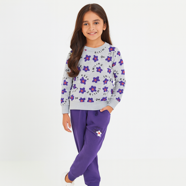 Girls Light Gray Smiling Flower 2 Pc Set 282