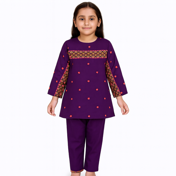 Girls Lawn Purple Emborided 2 pc set 138