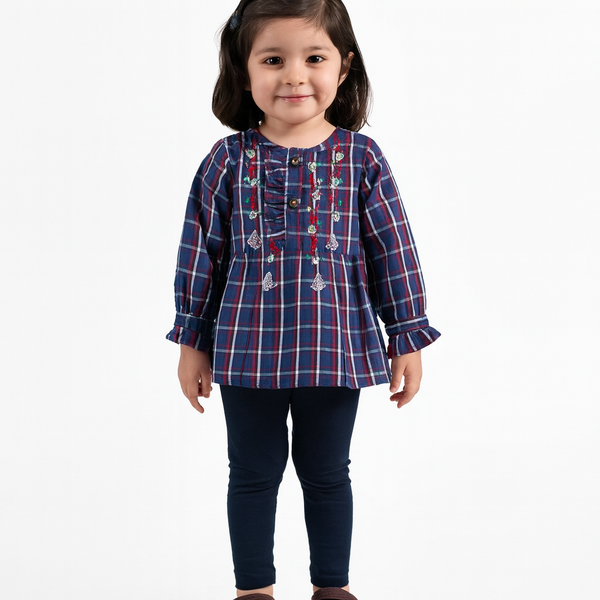 Girls Navy Blue Check Top 142