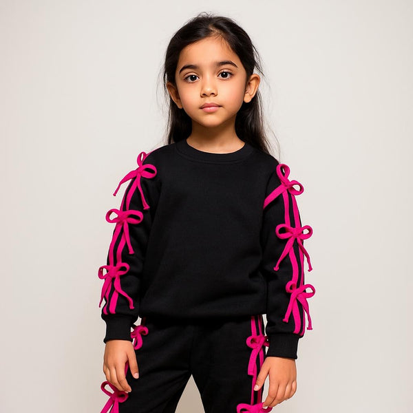 Girls Black Pink Bow stripes 2 Pc set 239