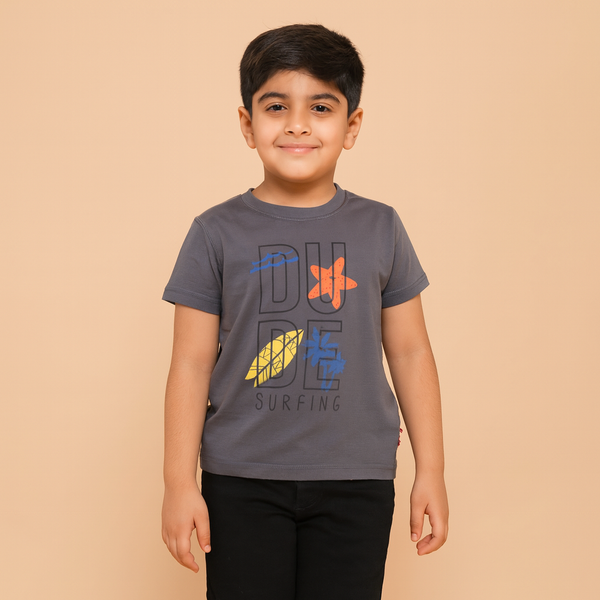Boys Dark Gray Dude Surfing T-Shirt 143