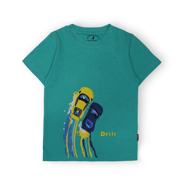 Boys Aqua Green Car Drift T-shirt