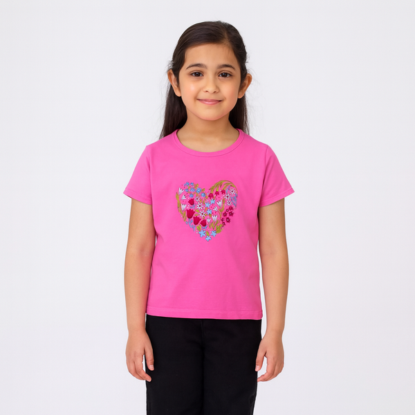Girls Pink Flower Heart T Shirt 170