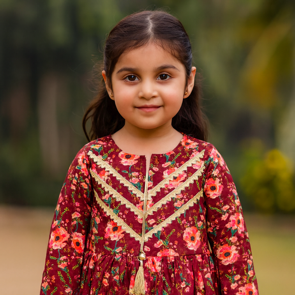 Girls Maroon lace Pink floral 2 pc 134