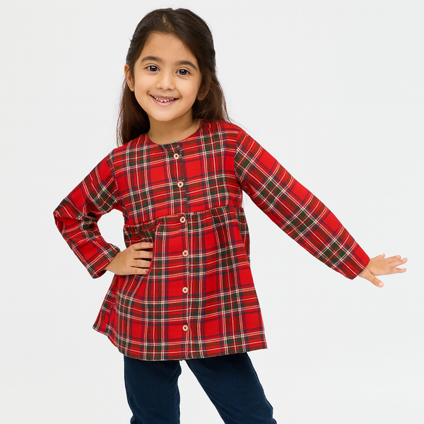 Girls Red Top Multi Cheak 🌈131