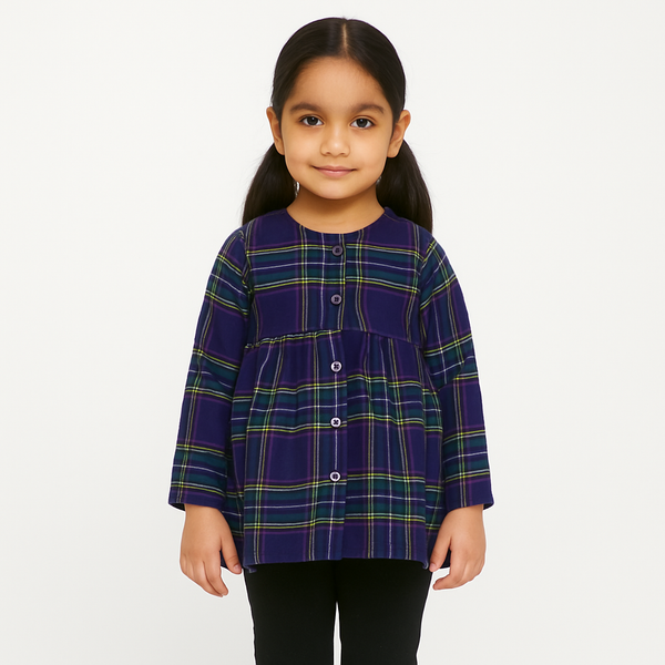 Girls Navy Top Multi Cheak 🌈131