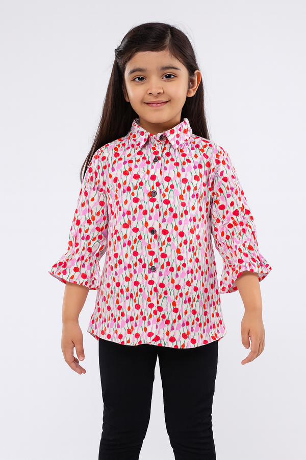 Girls White Pink Flower Top 167