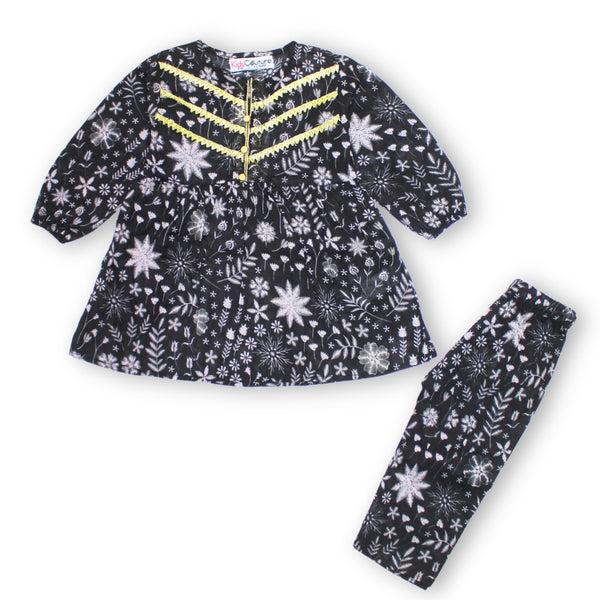 Girls Black lace white floral 2 pc 134