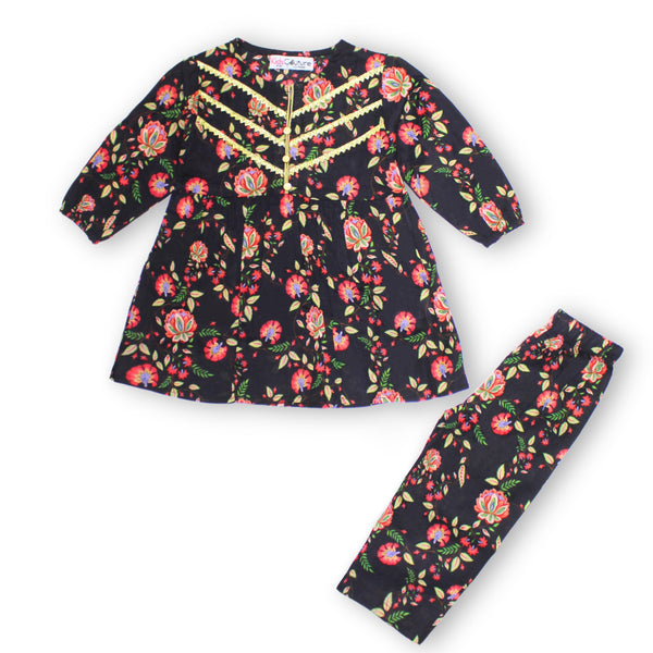 Girls Black lace pink floral 2 pc