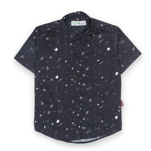 Boys Black space print shirt