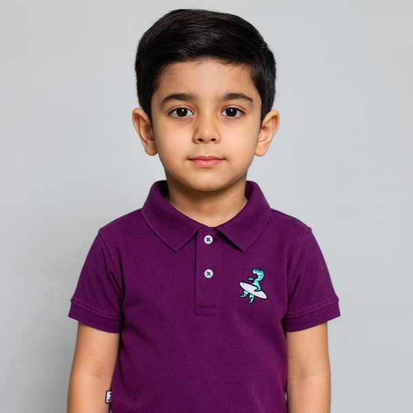 Boy Purple Dino Surfing Polo shirt 194