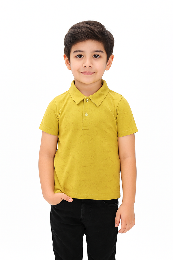 Light Yellow Dino Printed Polo Shirt 185