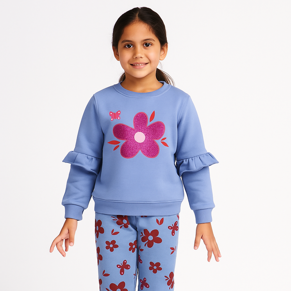 Girls Sky Blue Glitter Flower 2 Pc set 250