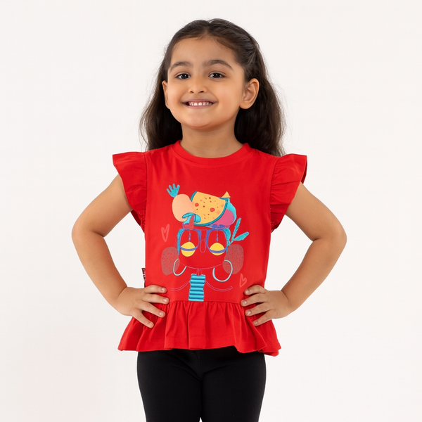 Girls Doll Printed Red Top 173