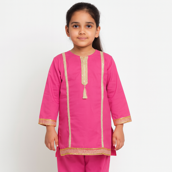 Girls Cotton Pink Lace 2 pc set 188