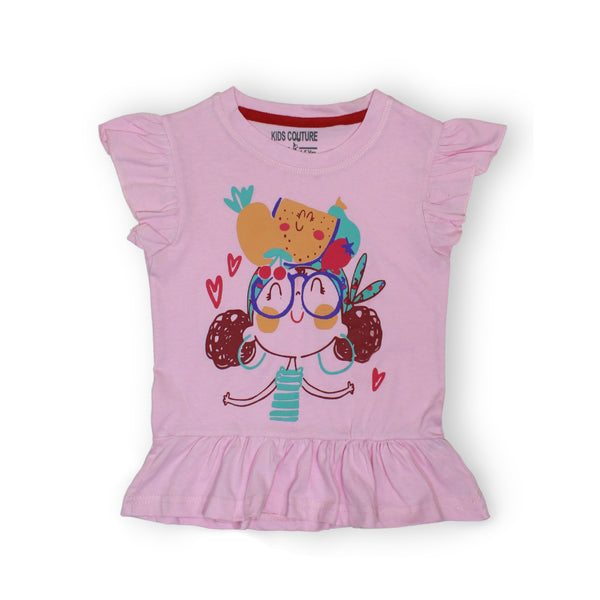 Girls Doll Printed Light Pink Top 173