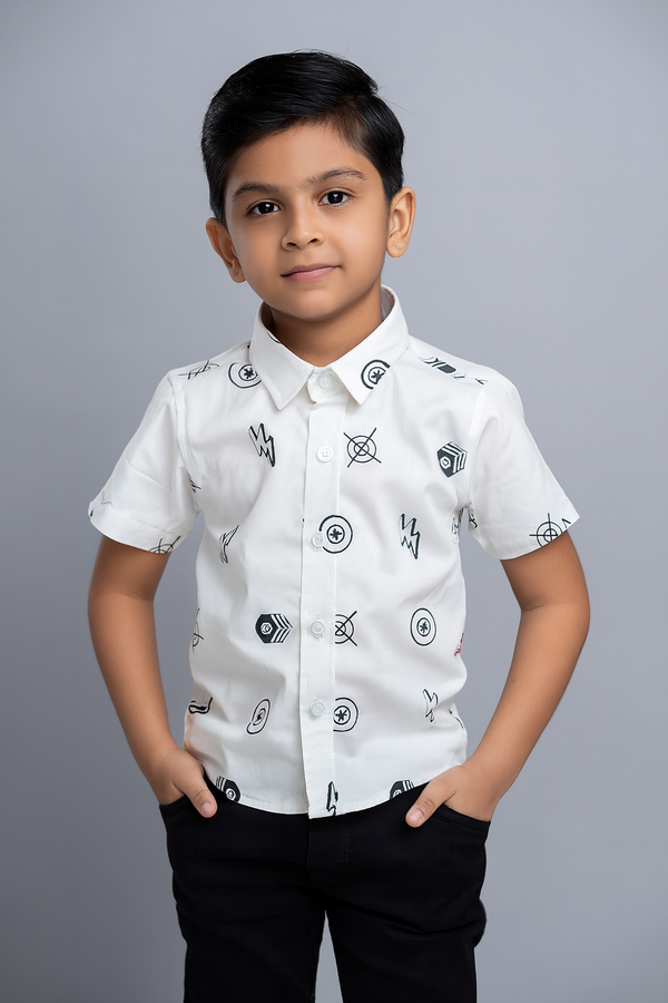 Boys Short Sleeves White Printed shirt 154
