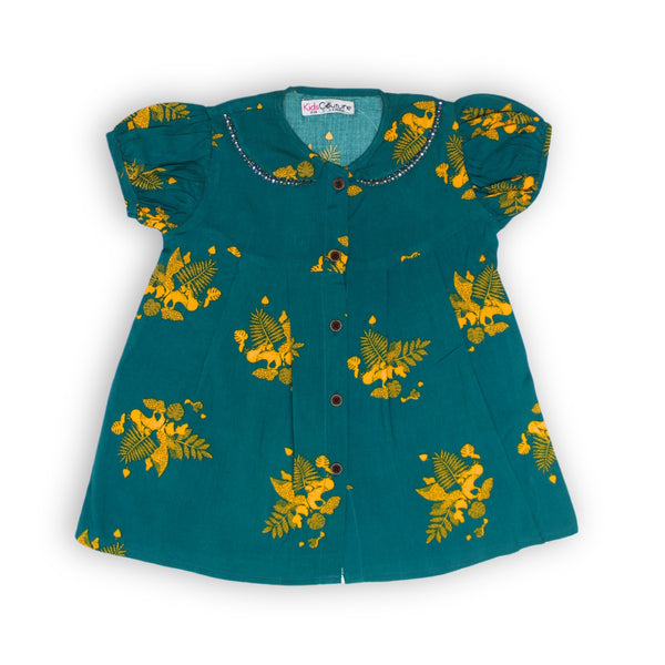 Girls Green Yellow Leaf Top