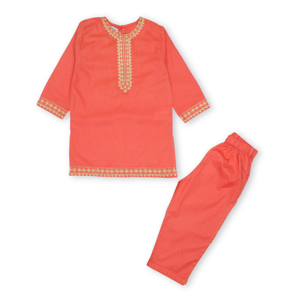 Girls Dark Peach Embordered 2 pc set 140