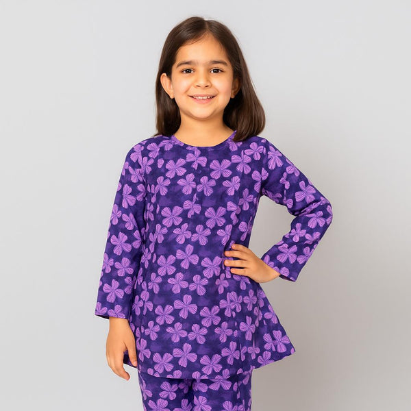 Girls Blue flannel Flower Printed 2 Pc set 242