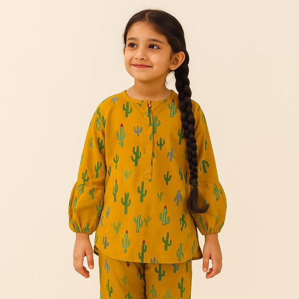 Girls Musterd flannel Cactus Print 2 Pc set 242