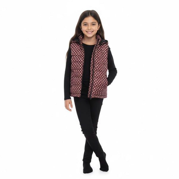 Girls Maroon Heart Pattern vest with Hood 249
