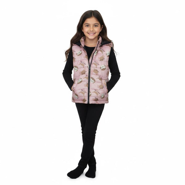 Girls Rose Pink hedgehog vest with Hood 249