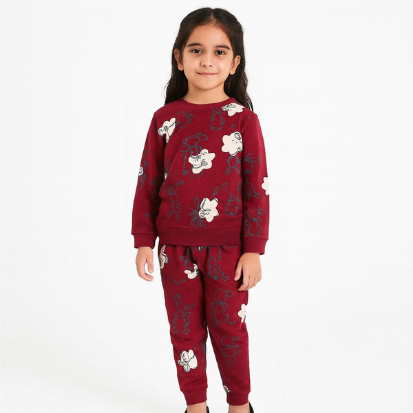Girls Dark Red Rabbit Pattern 2 Pc set 253