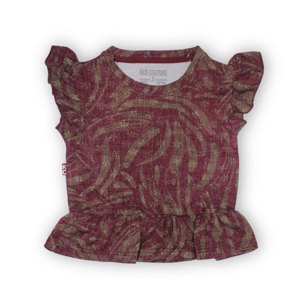 Girls Maroon Frill Ruffle Top 156