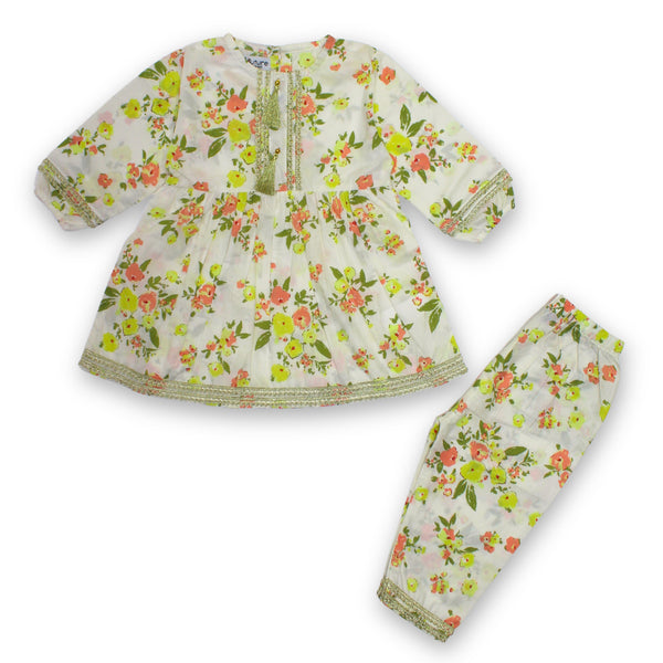 Girls Off White Floral 2 Pc set