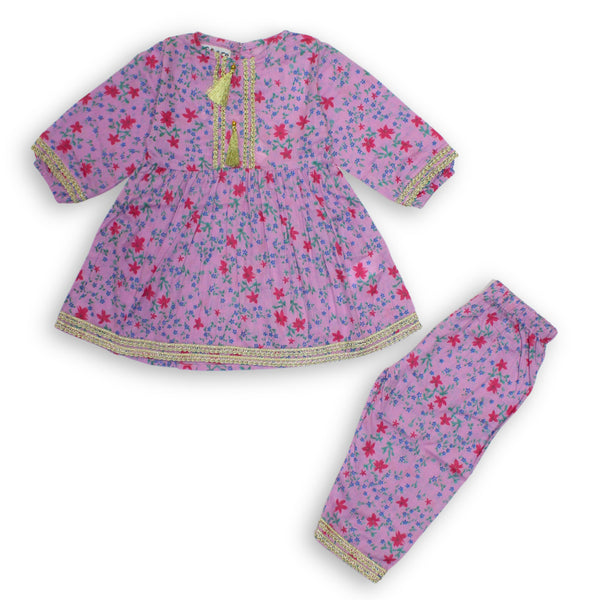 Girls Dark Pink Floral 2 Pc set