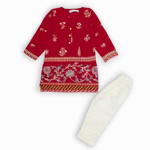 Girls Red and White Emborided 2 pc set